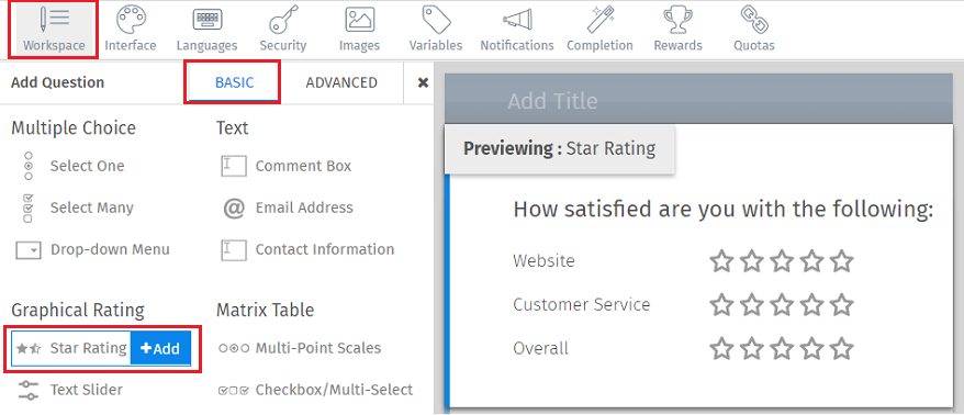 star rating question questionpro survey tools